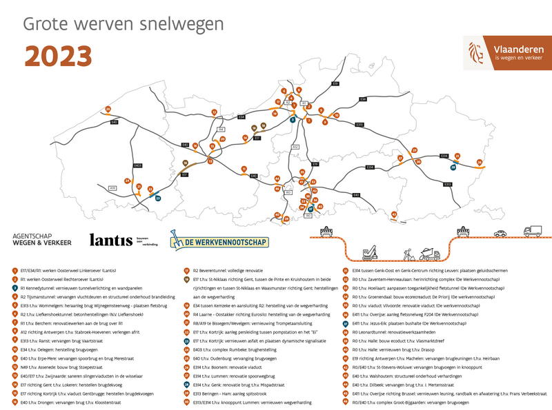 Overzicht van de werflocaties op een kaart.