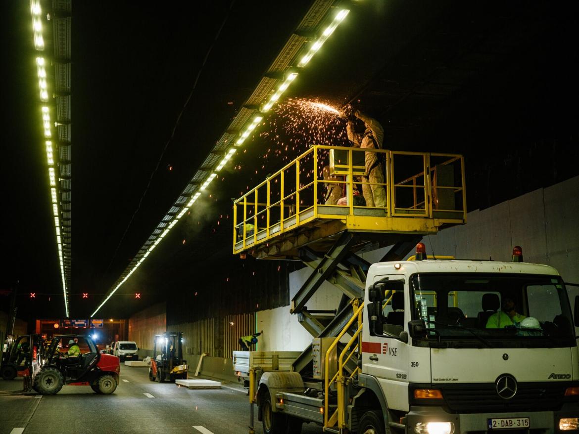 Vernieuwingswerken in de Kennedytunnel.