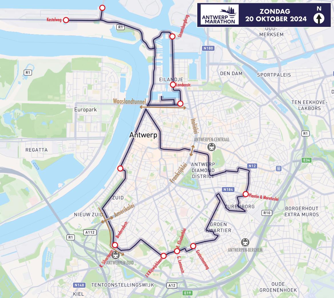 Parcours van de Antwerp Marathon.