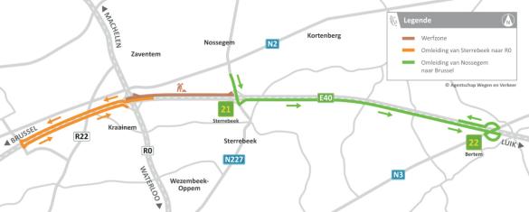 Werfzone op de E40 bij Sint-Stevens-Woluwe.