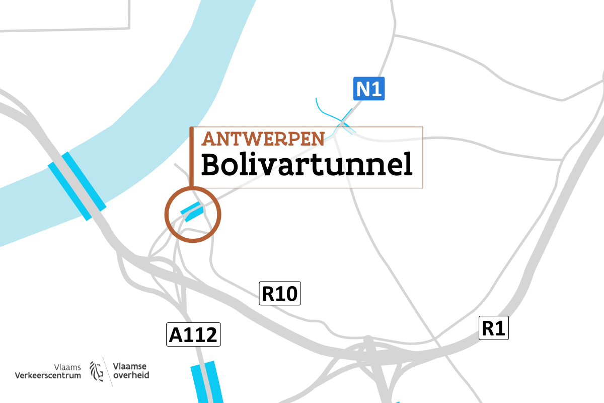 Bolivartunnel op kaart.