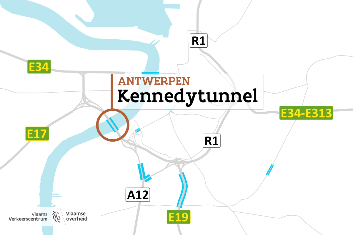 Kennedytunnel op kaart.