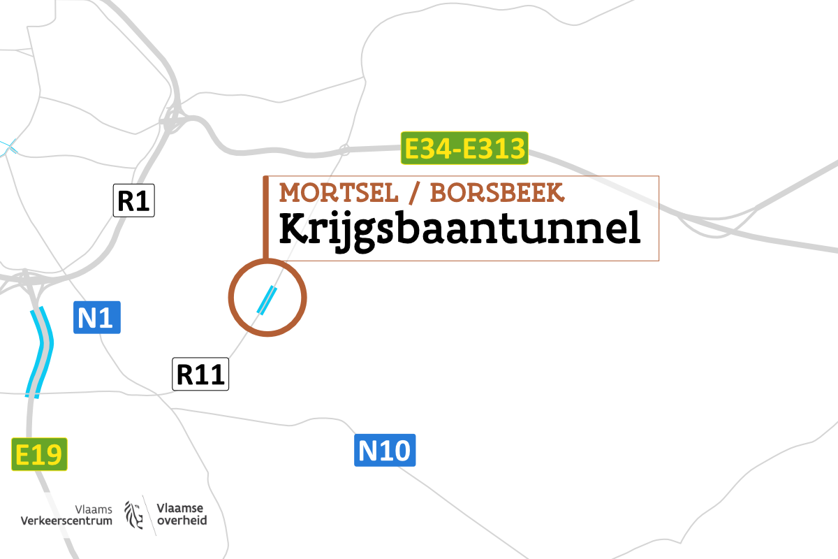 Krijgsbaantunnel op kaart.