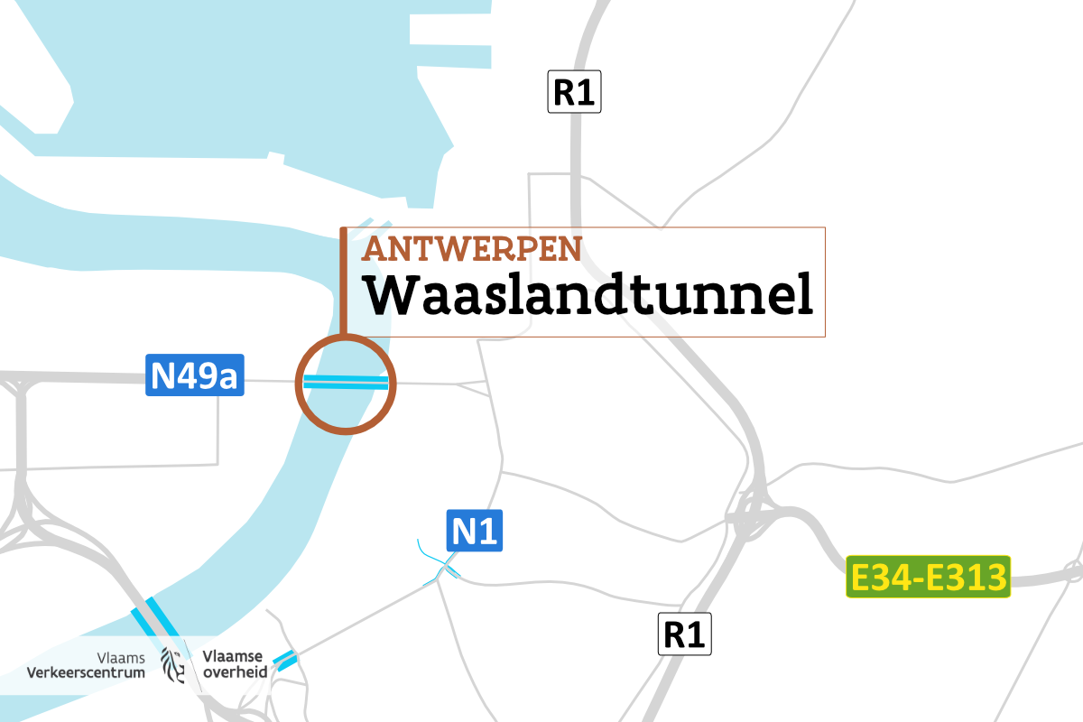 Waaslandtunnel op kaart.