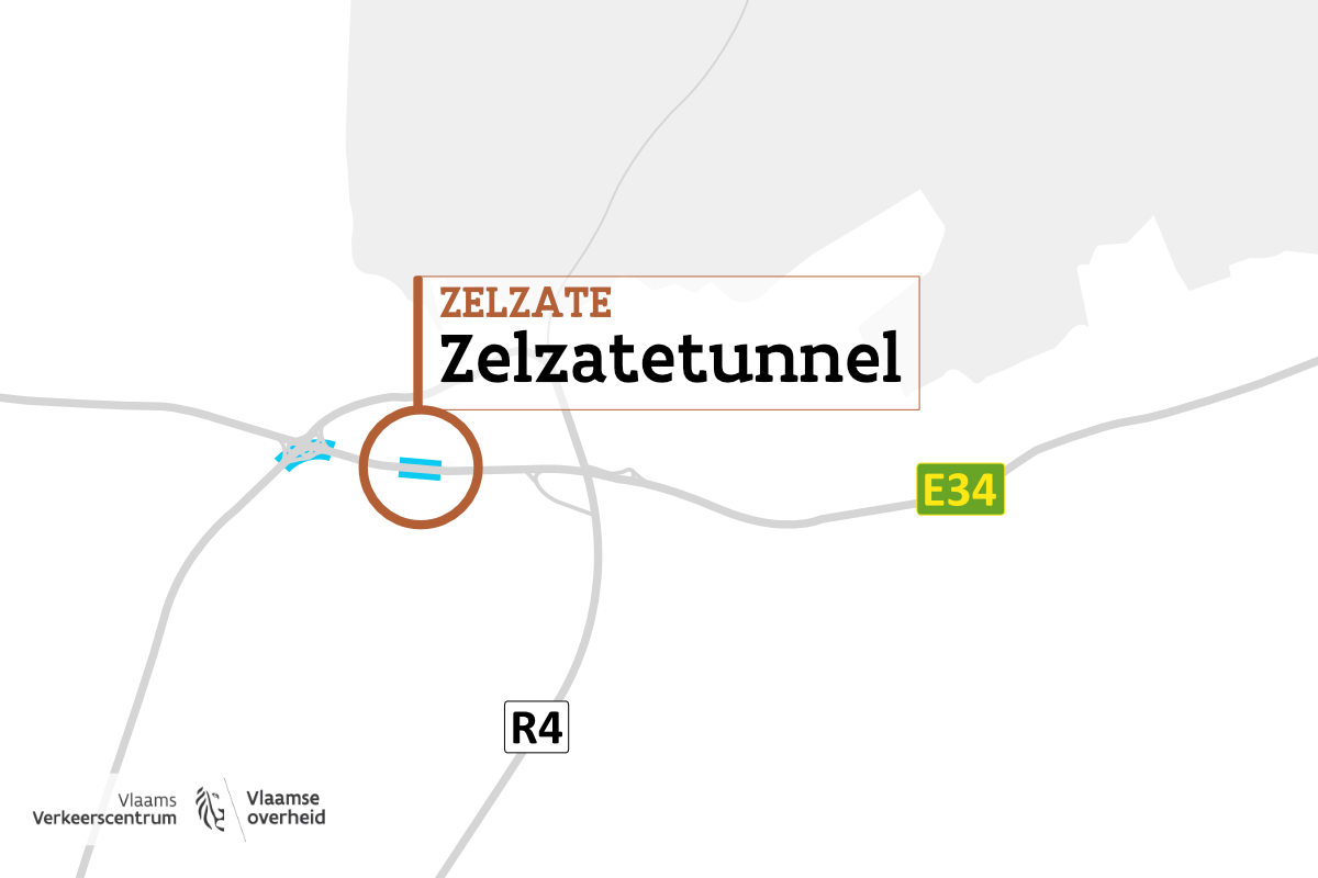 Locatie Zelzatetunnel op kaart.