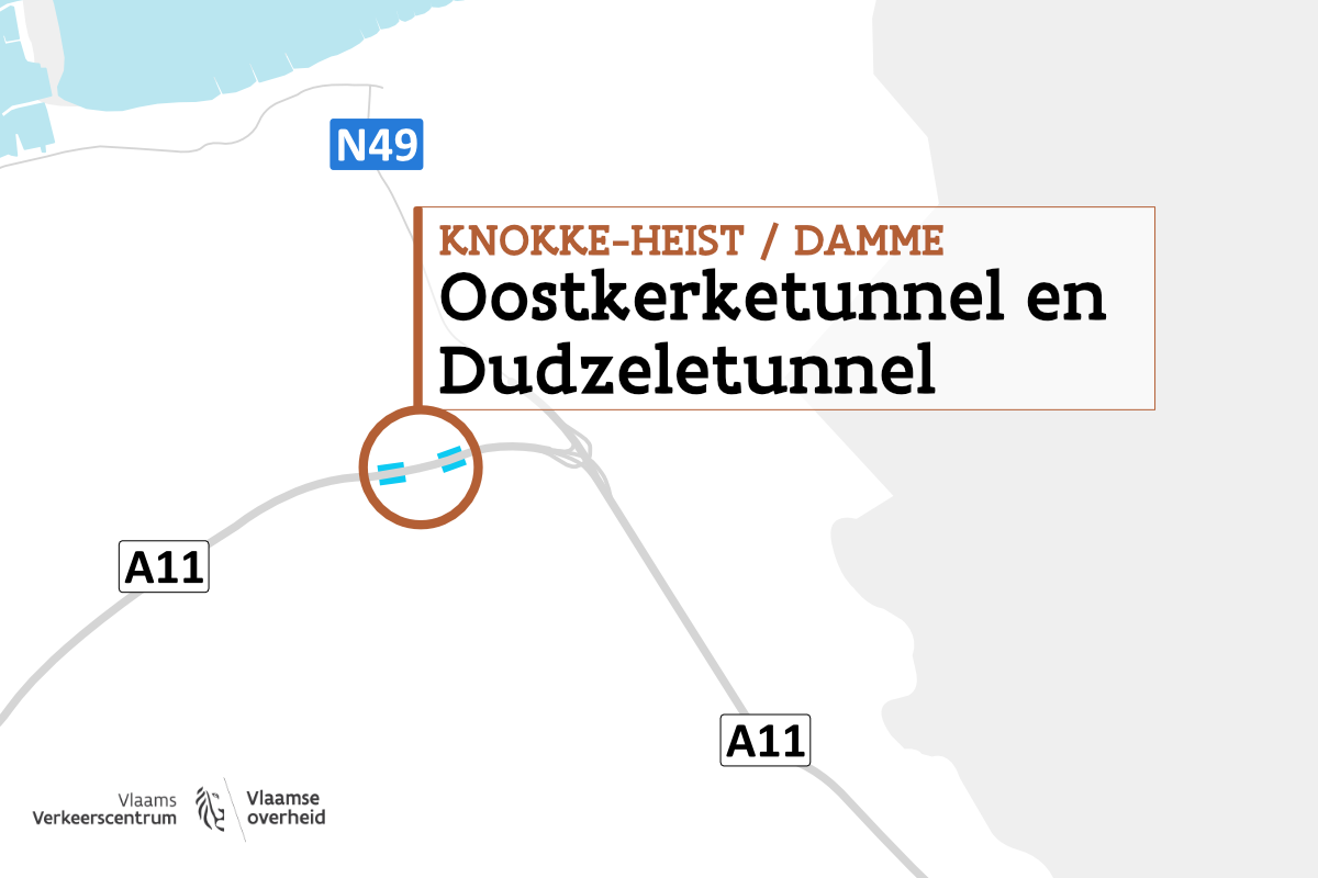 Oostkerketunnel en Dudzeletunnel gesitueerd op een kaart.