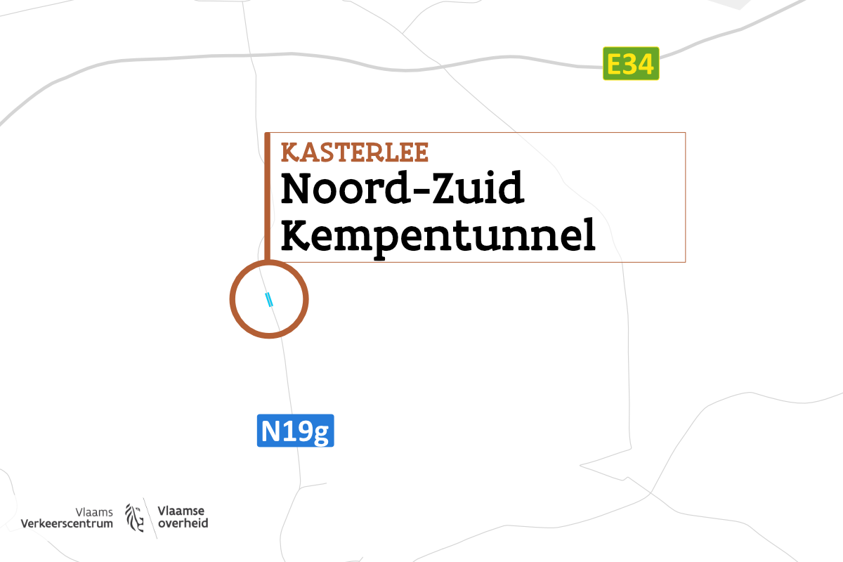 Noord-Zuid Kempentunnel gesitueerd op de kaart.