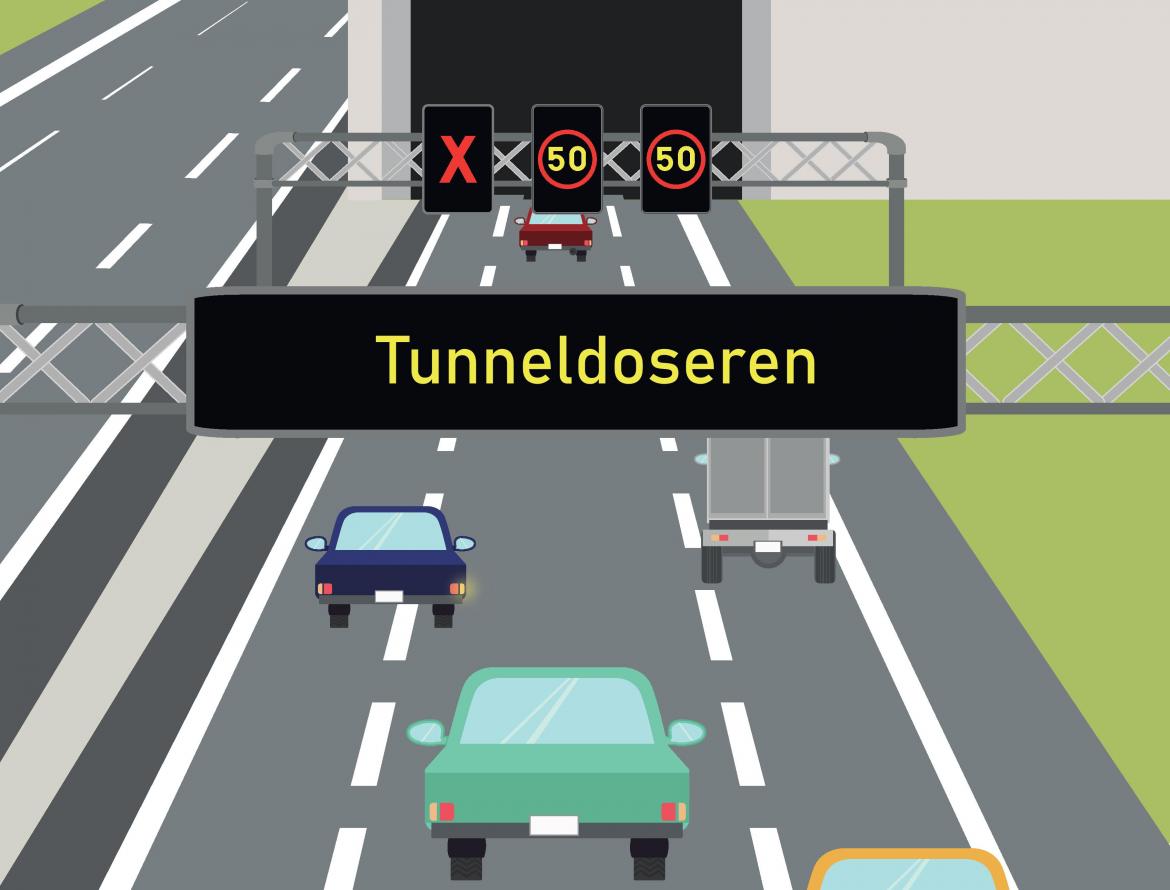 Illustratie van het tunneldoseren op de weg.
