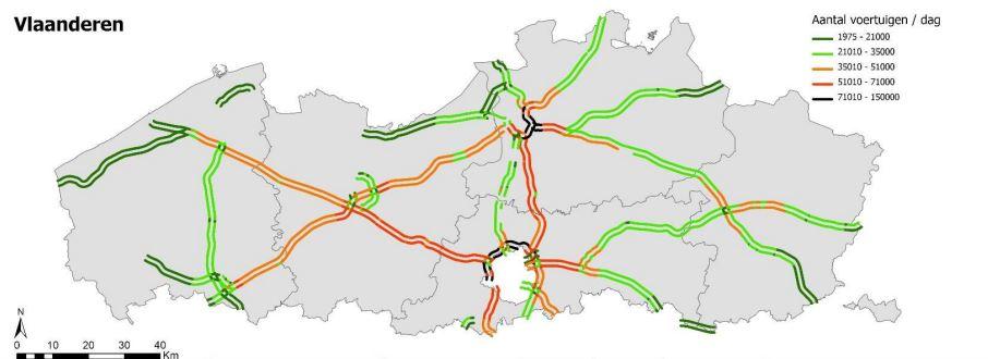 Kaart met weergave drukste snelwegen.