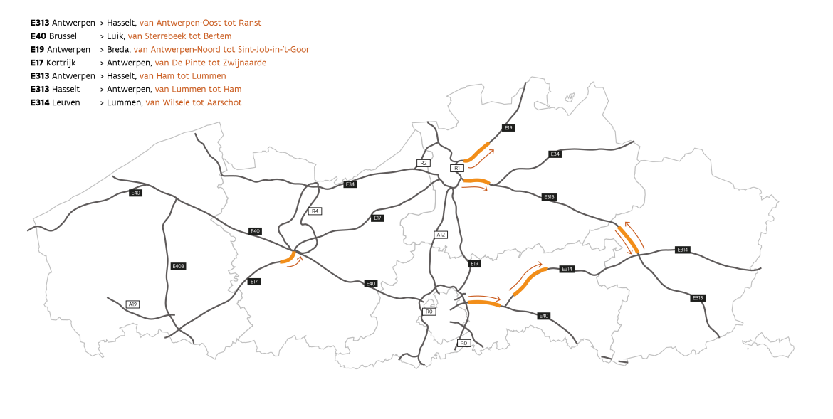 Overzicht locaties spitsstroken.