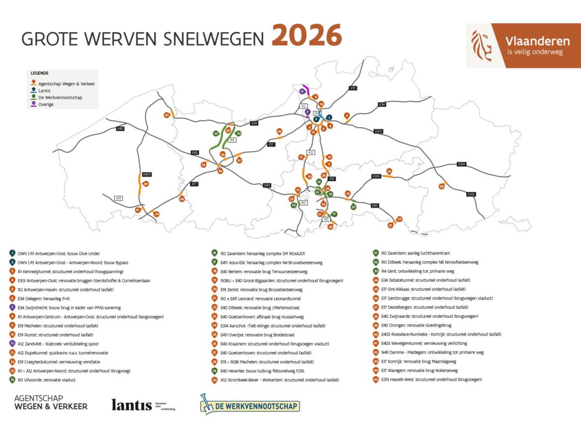Overzicht grote werven op kaart.