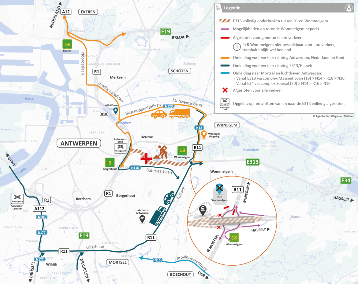 Omleidingen op kaart.