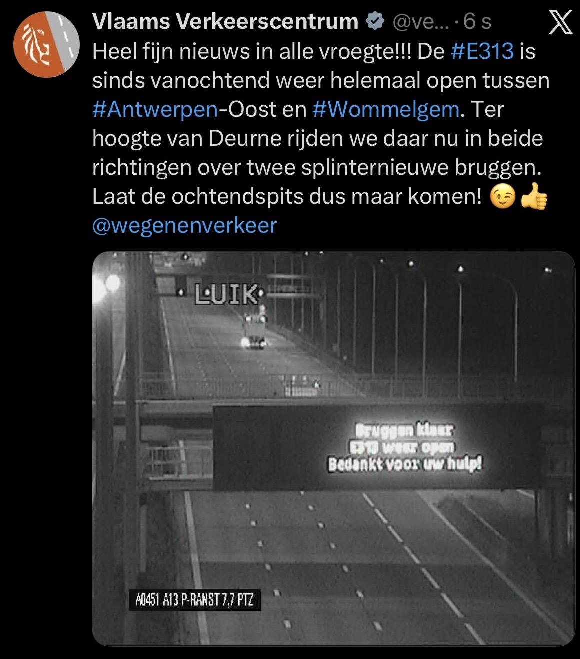 Post op X over openstelling E313.