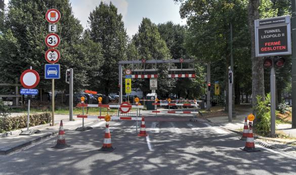 Afgesloten Leopold II-tunnel in Brussel.