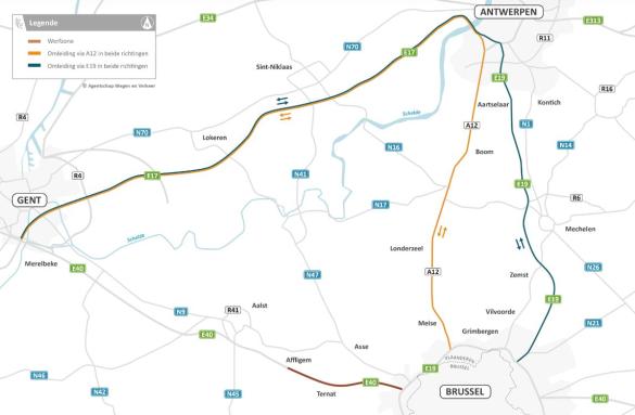 Omleiding voor verkeer tussen Gent en Brussel