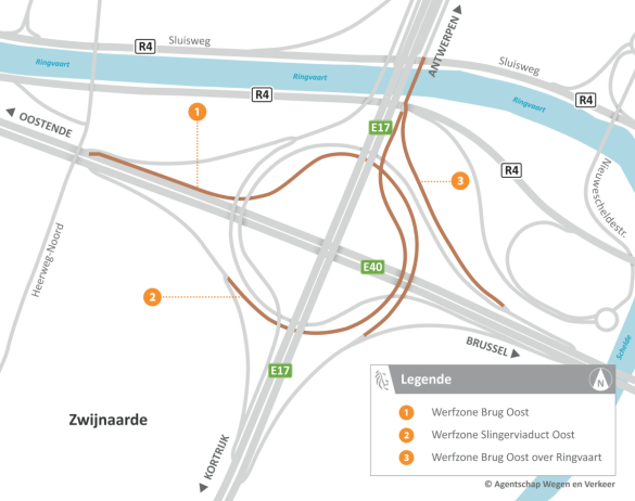 Afsluitingen op knooppunt Zwijnaarde.