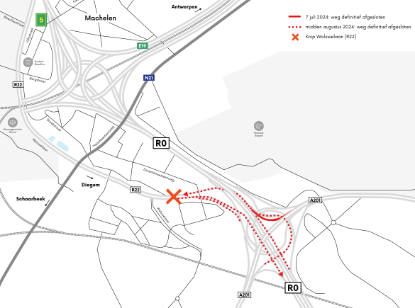 Schematische weergave van de knip op een kaart.