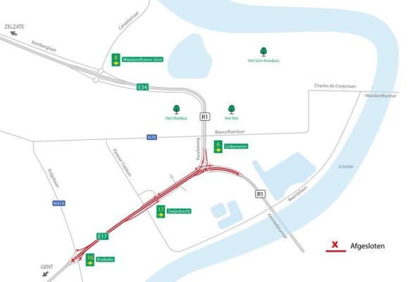 Nachtelijke afsluitingen op en bij de E17.