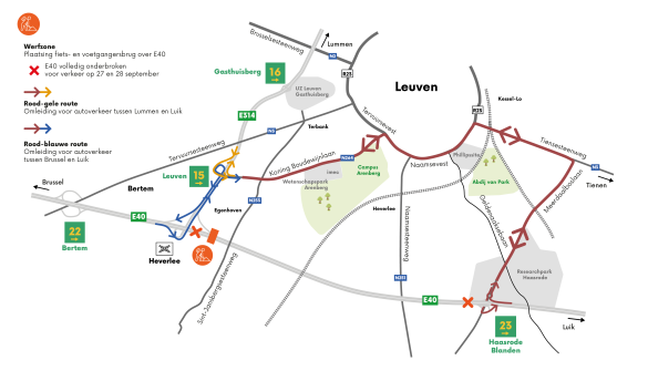 Omleidingen tijdens de afsluiting van de E40.