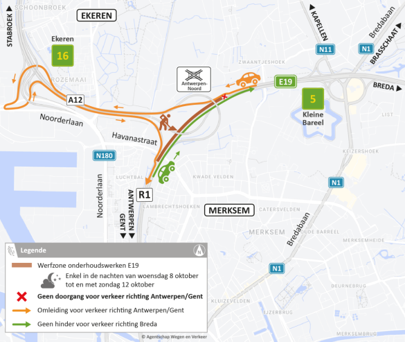 Omleidingskaart voor nachtelijke afsluitingen.