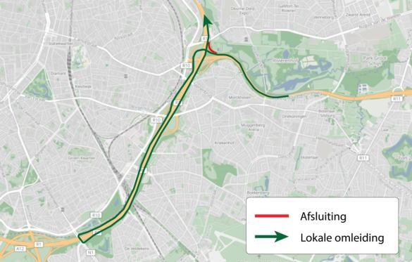 Omleiding via Berchem op kaart.
