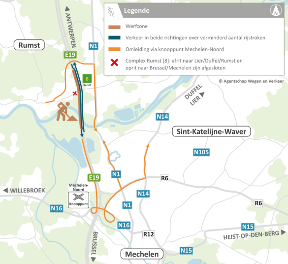 Omleidingen tijdens afsluiting complex Rumst
