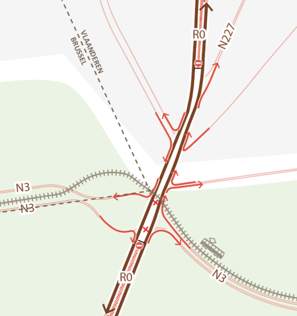 Verkeerssituatie tijdens afgesloten Vierarmentunnel.