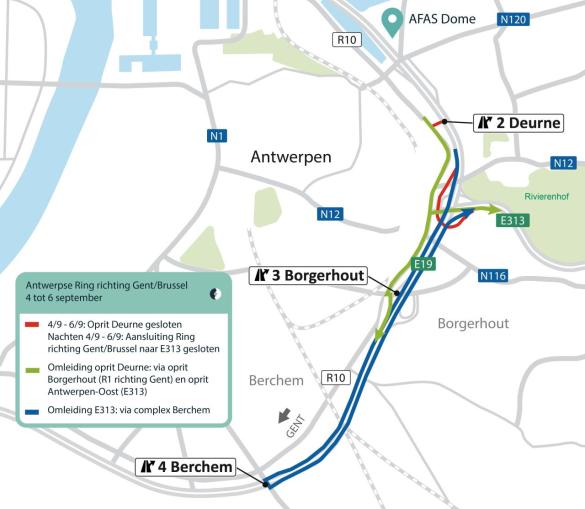 Omleidingen tijdens afsluitingen op R1
