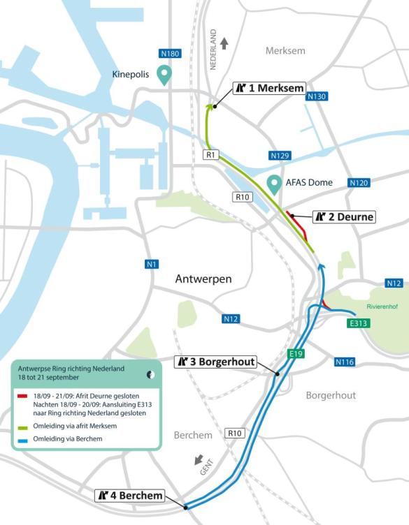 Omleiding via complex Berchem op de R1
