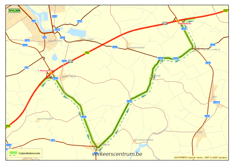 Kaart van de omleiding